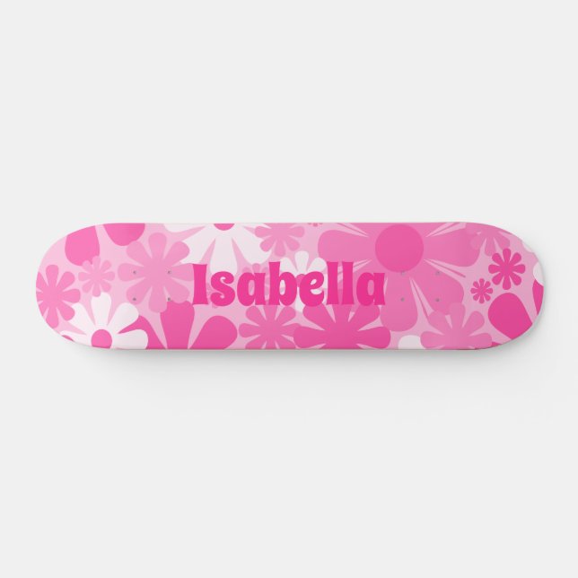 Retro 60s 70s Y2K Aesthetic Floral Personalised Skateboard (Horz)