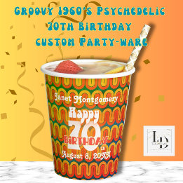 Retro 60's Cheers to 70 Years Personalised Paper Cups