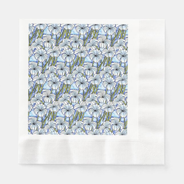 Retro 60s Chrysanthemums in White, Blue and Green Napkin (Front)