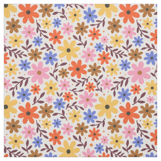 Retro 60s floral - daisy flowers in pink, orange fabric (Swatch)