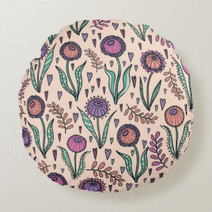 Retro 60s Floral: Home Decor Pattern Round Cushion