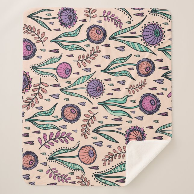 Retro 60s Floral: Home Decor Pattern Sherpa Blanket (Front)
