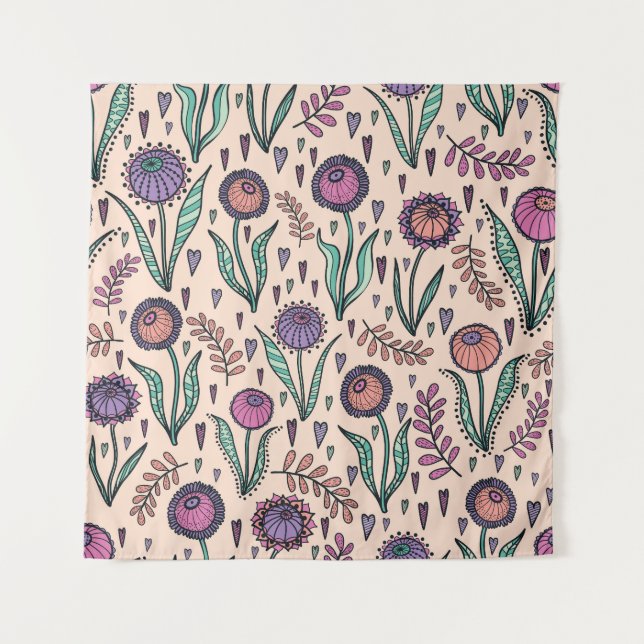 Retro 60s Floral: Home Decor Pattern Tapestry (Front)