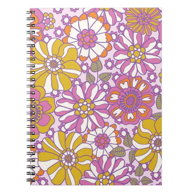 Retro 60s floral. Vintage illustration pattern.  Notebook (Front)