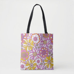 Retro 60s floral. Vintage illustration pattern. Tote Bag