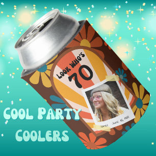 Retro 60's Flower Power Personalised Photo  Can Cooler