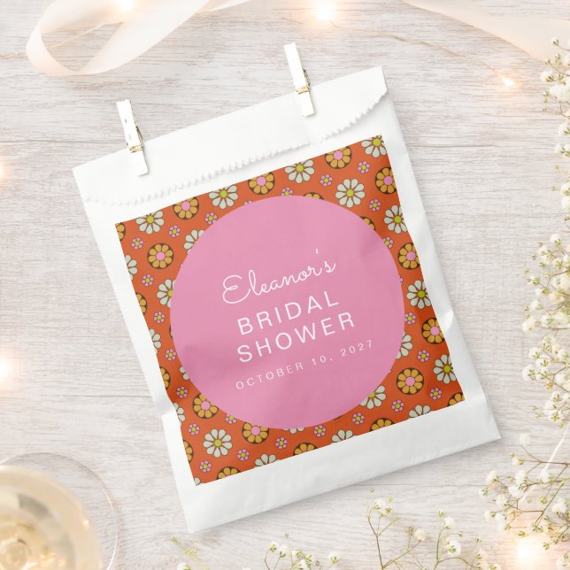 Retro 60s Flowers Orange Pink Bridal Shower Custom Favour Bags (Clipped)
