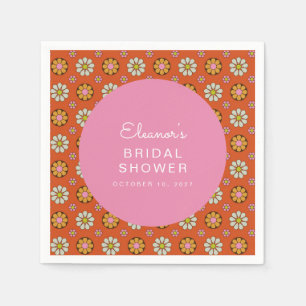 Retro 60s Flowers Orange Pink Bridal Shower Custom Napkin