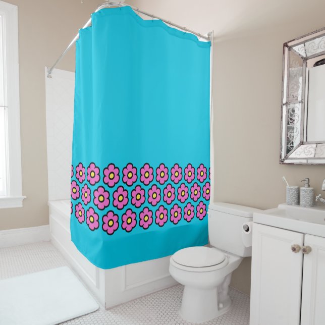 Retro 60s Groovy Flower Pattern Flowers Shower Curtain (In Situ)