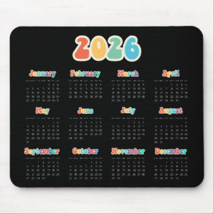 Retro 60s Hippie 2026 Black calendar Mouse Pad