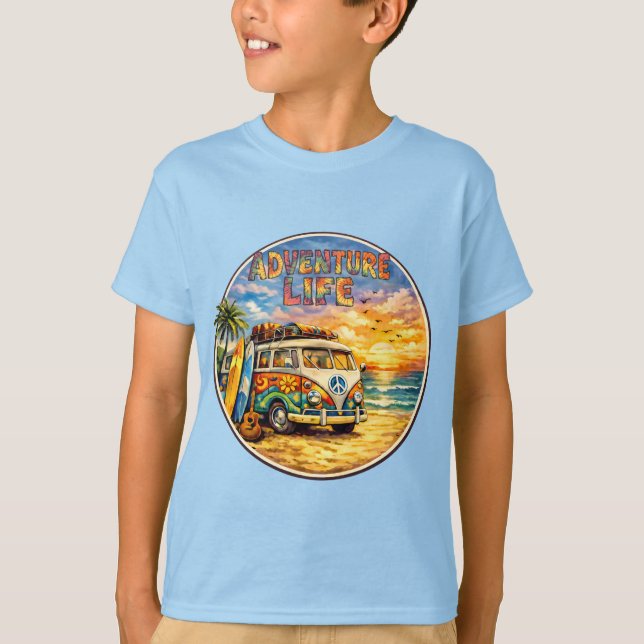 Retro 60s Hippie Beach Sunset Adventure Life Boys T-Shirt (Front)
