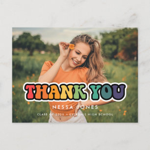 Retro 60s hippie fun graduation Thank you photo Postcard