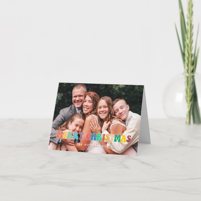 Retro 60s Hippie Fun Merry Christmas Family Photo Holiday Card (Front)