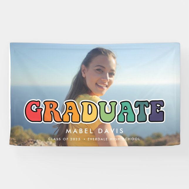 Retro 60s hippie Graduate photo graduation party Banner (Horizontal)