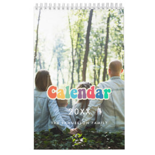 Retro 60s Hippie script family calendar 2026