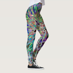 Retro 60s Jewel Tones Abstract, Personalised Name Leggings