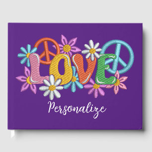 Retro 60s Love Peace Sign Daisies Guest Book