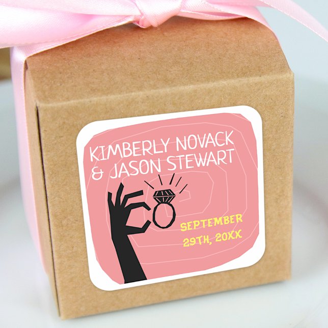 Retro 60s Mid-Century Modern Wedding Names Date Square Sticker (Creator Uploaded)