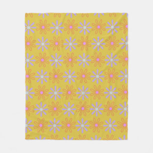 Retro 60s Mod Pop Flower Pattern in Yellow  Fleece Blanket