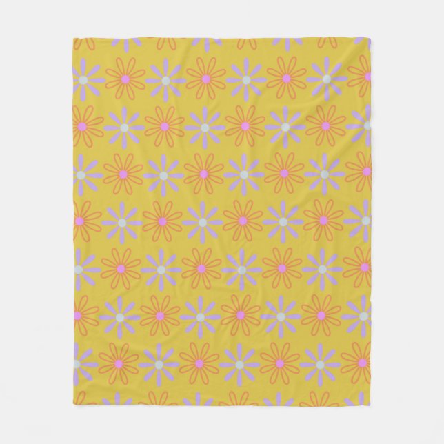 Retro 60s Mod Pop Flower Pattern in Yellow  Fleece Blanket (Front)