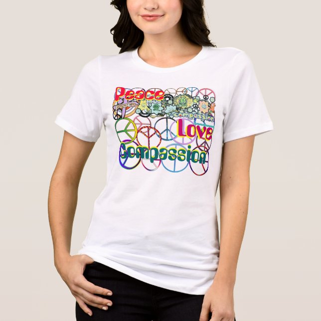 Retro 60's Peace Love Compassion T-shirt Tri-Blend Shirt (Front)