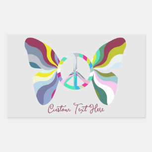 Retro 60s Peace Sign Butterfly Rainbow Colours Rectangular Sticker