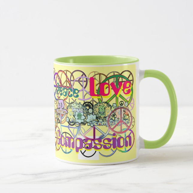 Retro 60's Peace Signs GalorePeace Love Compassion Mug (Right)