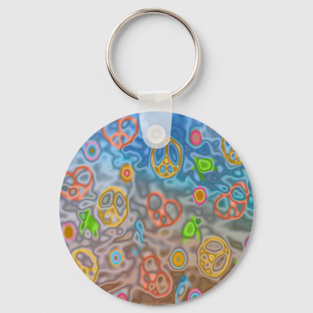 Retro 60s Peaceful Ocean Life Apparel Gifts Key Ring (Front)