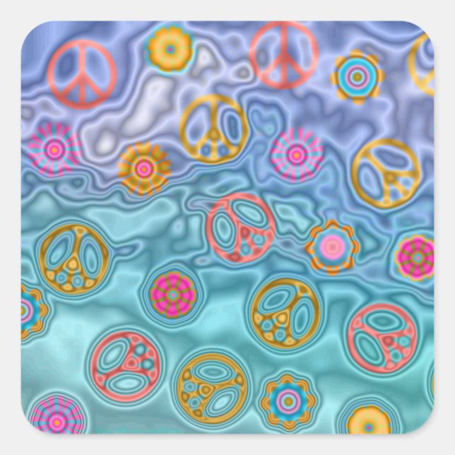 Retro 60s Peaceful Ocean Waves Apparel Gifts Square Sticker (Front)