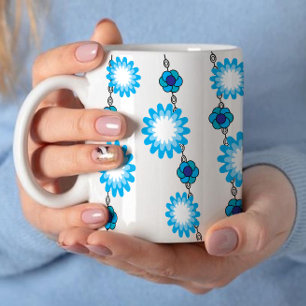 Retro 60s Psychedelic Aqua Floral Design Coffee Mug