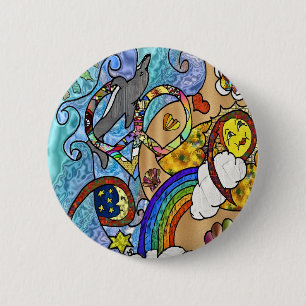 Retro 60s Psychedelic At The Beach Gifts Apparel 6 Cm Round Badge