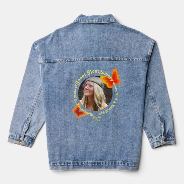 Retro 60's Psychedelic Butterfly Photo  Denim Jacket (Back)