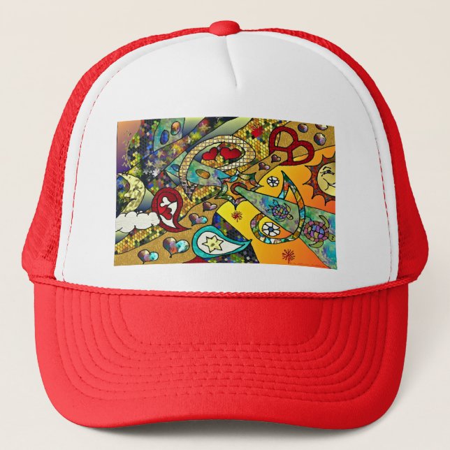 Retro 60s Psychedelic Cycle Of Life Gifts Apparel Trucker Hat (Front)