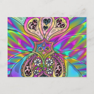 Retro 60s Psychedelic Hearts Flowers Gifts Apparel Postcard