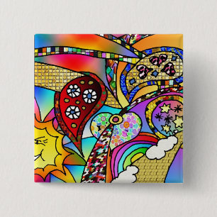 Retro 60s Psychedelic Hearts Paisley Gifts Apparel 15 Cm Square Badge