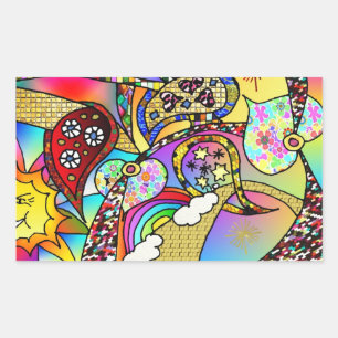 Retro 60s Psychedelic Hearts Paisley Gifts Apparel Rectangular Sticker