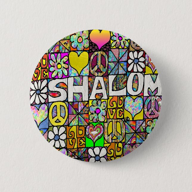 Retro 60s Psychedelic Shalom LOVE 6 Cm Round Badge (Front)