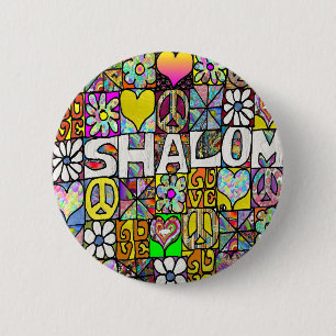 Retro 60s Psychedelic Shalom LOVE 6 Cm Round Badge
