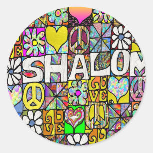 Retro 60s Psychedelic Shalom LOVE Apparel Gifts Classic Round Sticker