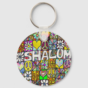Retro 60s Psychedelic Shalom LOVE Apparel Gifts Key Ring