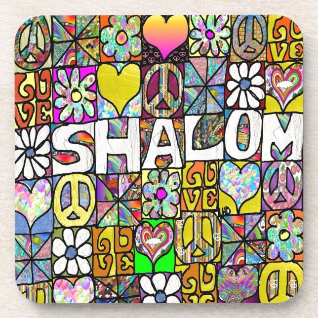 Retro 60s Psychedelic Shalom LOVE Coaster (Front)