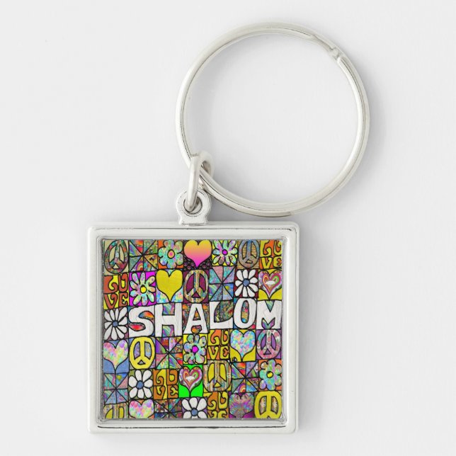 Retro 60s Psychedelic Shalom LOVE Key Ring (Front)