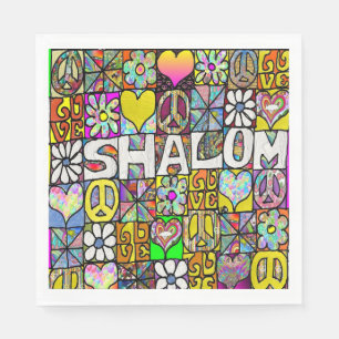 Retro 60s Psychedelic Shalom LOVE Paper Napkins