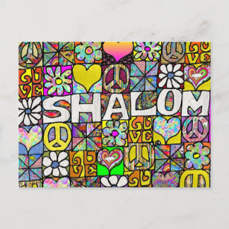 Retro 60s Psychedelic Shalom LOVE Postcard