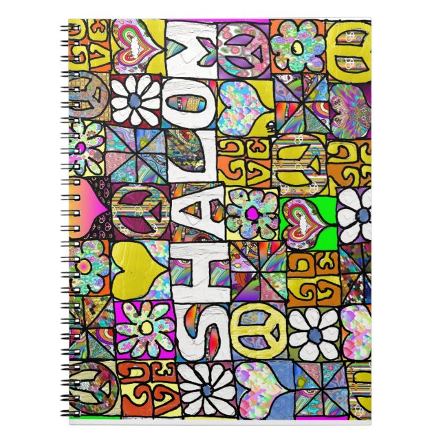 Retro 60s Psychedelic Shalom LOVE Spiral Notebook (Front)