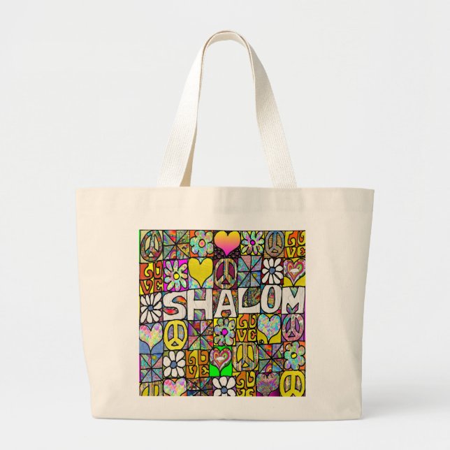 Retro 60s Psychedelic Shalom LOVE  Tote Bag (Front)