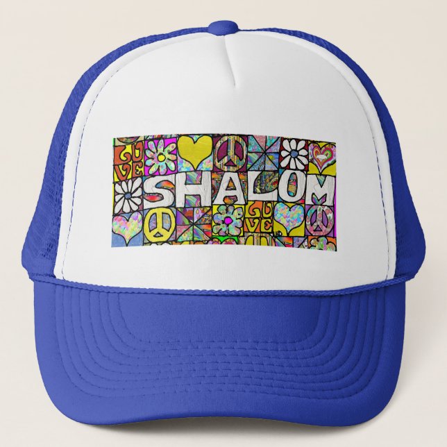 Retro 60s Psychedelic Shalom LOVE Trucker Hat (Front)