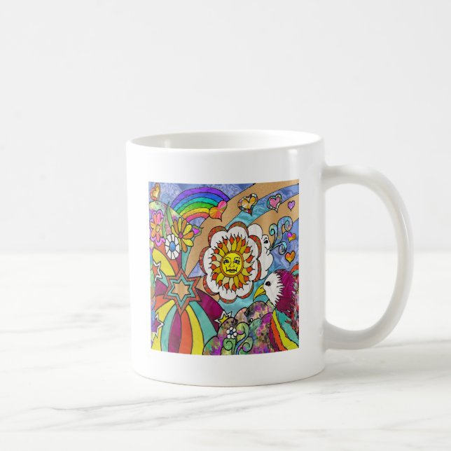 Retro 60s Psychedelic Sunshine Eagle Apparel Gifts Coffee Mug (Right)