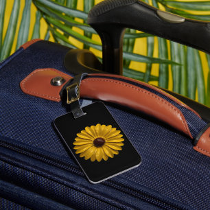 Retro 60s Sunflower Daisy Flower Fashion Black Luggage Tag