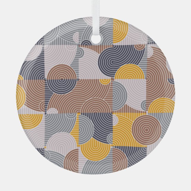 Retro 60s Tiles: Colourful Geometric Pattern Glass Tree Decoration (Front)